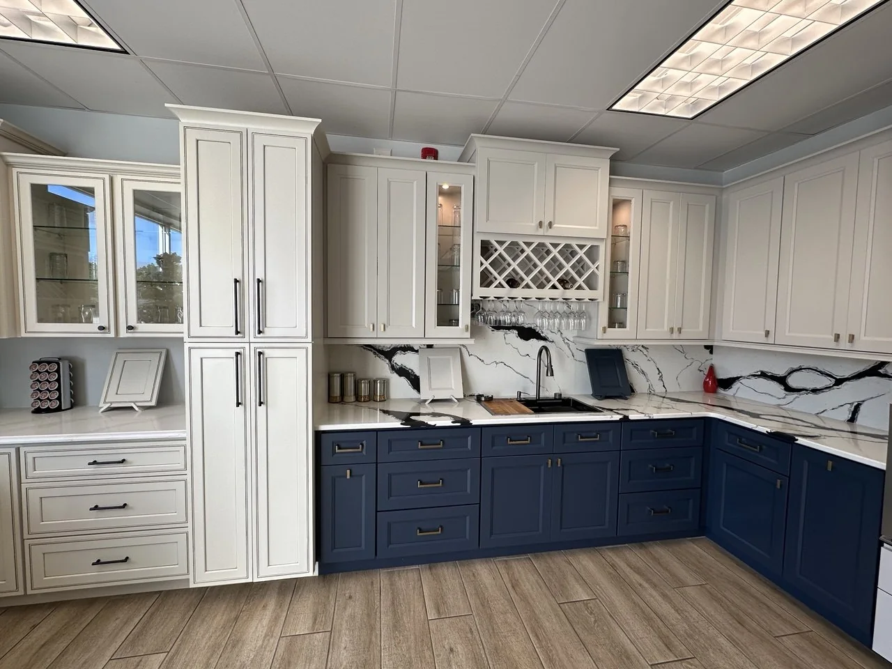 Blue kitchen cabinetry display
